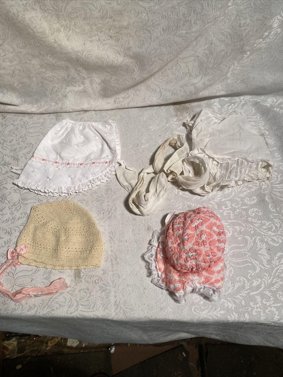 Vintage Lace Baby Or Doll Bonnet Cap Hat Christening Lot Of 4 #7