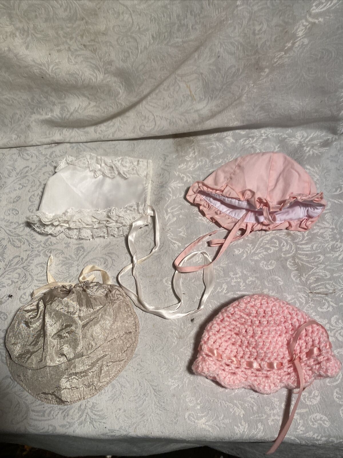 Vintage Lace Baby Or Doll Bonnet Cap Hat Christening Lot Of 4 #3