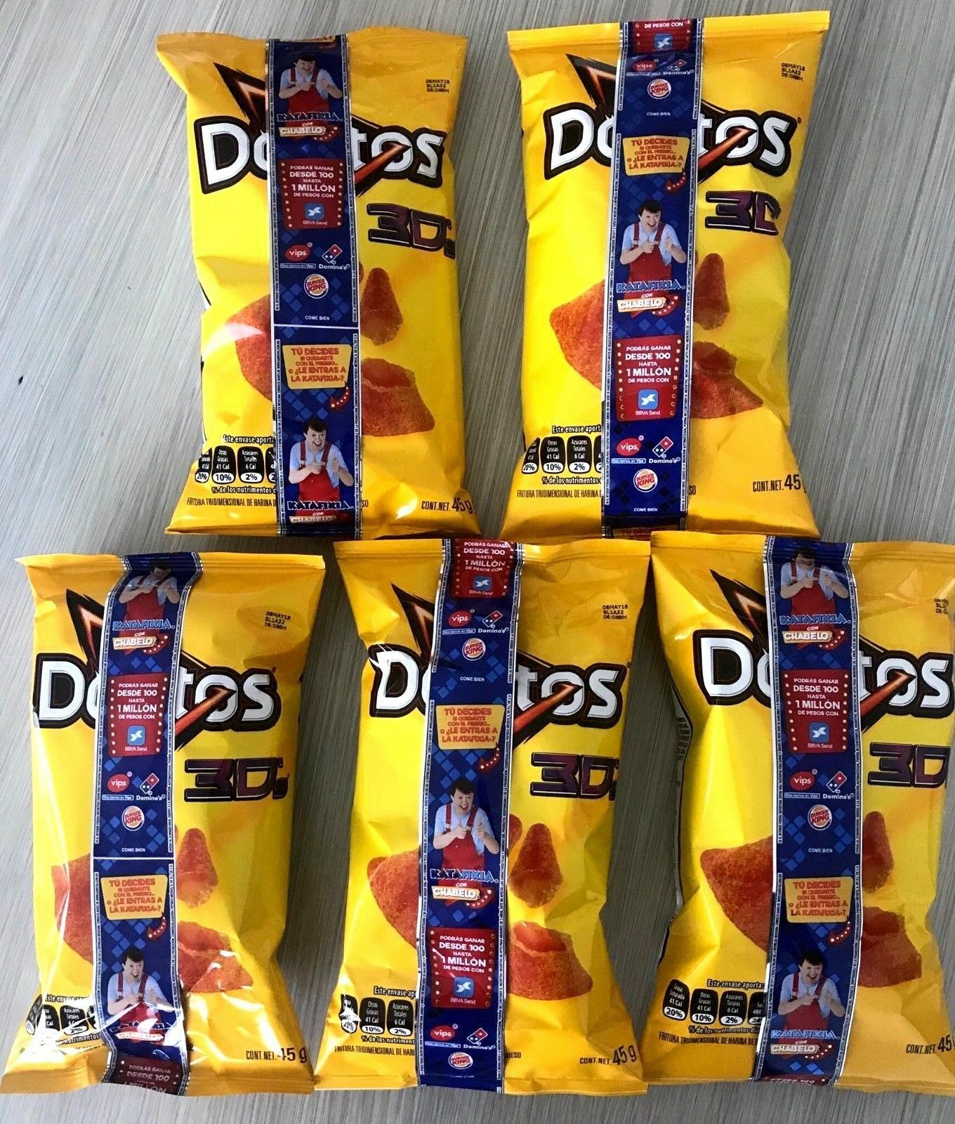 Doritos 3d Queso Mexican Chips Sabritas 5 Bags, 45g, Exp.date Sep  2021