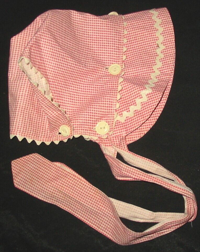 Vintage Toddler Bonnet With Detachable Brim Buttons & Rick Rack Vgc
