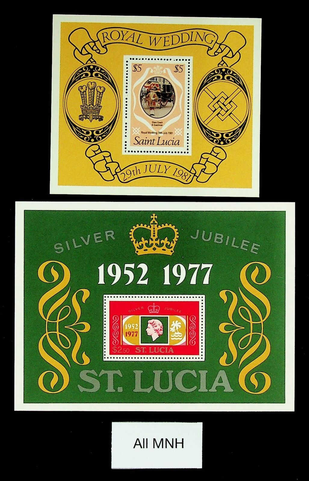 St. Lucia 1977-81 Sliver Jubilee Royal Wedding 2 Fine Mnh Sheets