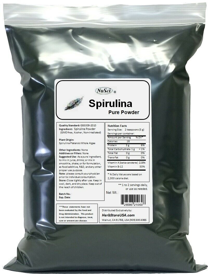 Nusci 100% Pure Spirulina Powder 1kg (2.2lb)  Kosher Non-gmo Non-irradiated