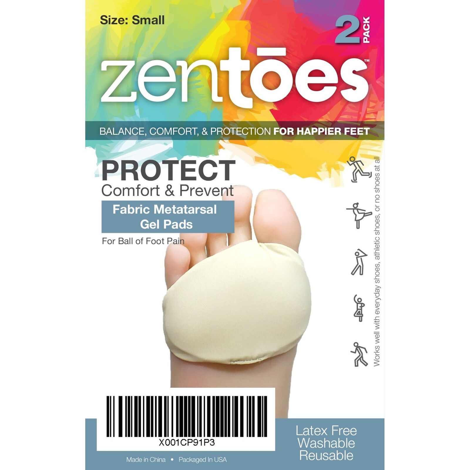 Zentoes Metatarsal Pads Pair Gel Ball Of Foot Fabric Cushions For Men And Women