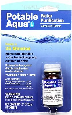 Potable Aqua Iodine Germicidal Water Purification 50-tablets Bottle Camp/hike