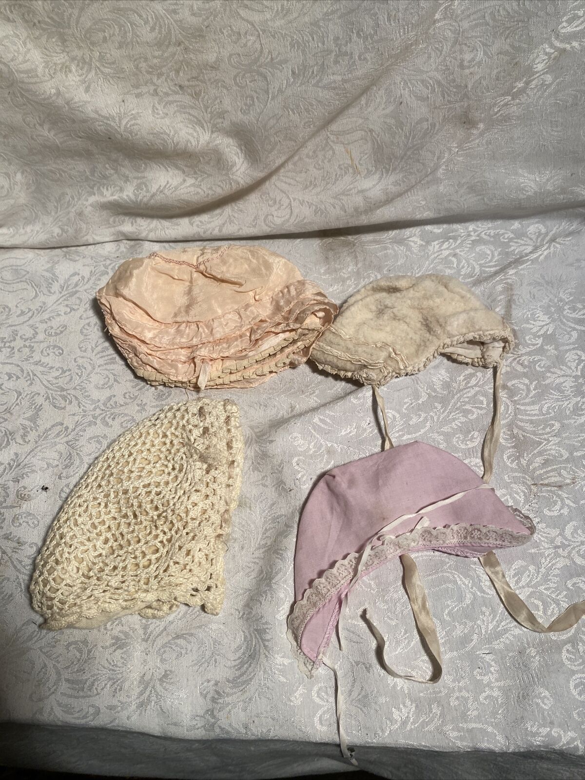 Vintage Lace Baby Or Doll Bonnet Cap Hat Christening Lot Of 4 #1
