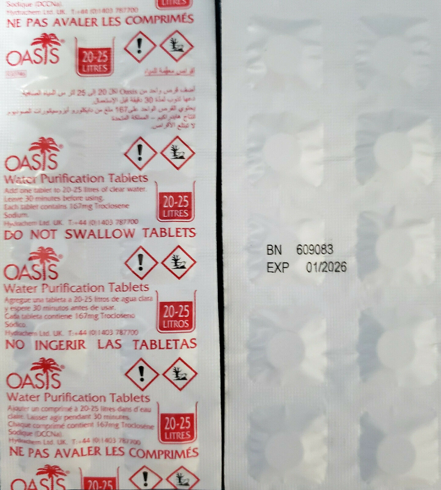 100 Oasis Water Purification Tablets 167mg 20- 25 Litre Or 5- 6 Gallon Exp 01/26