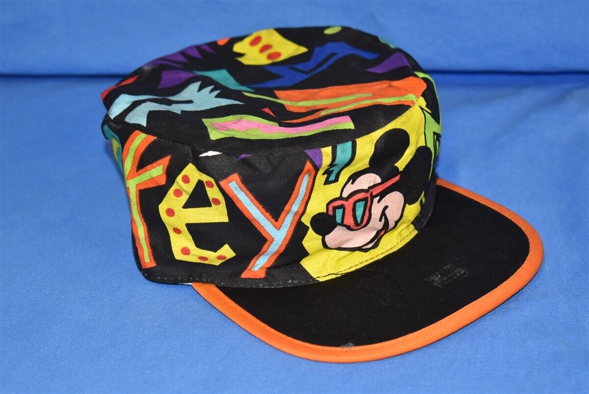 Vintage 90s Mickey Mouse Sunglasses Neon Skater Painter's Hat Cap Sz 4-7 Kids