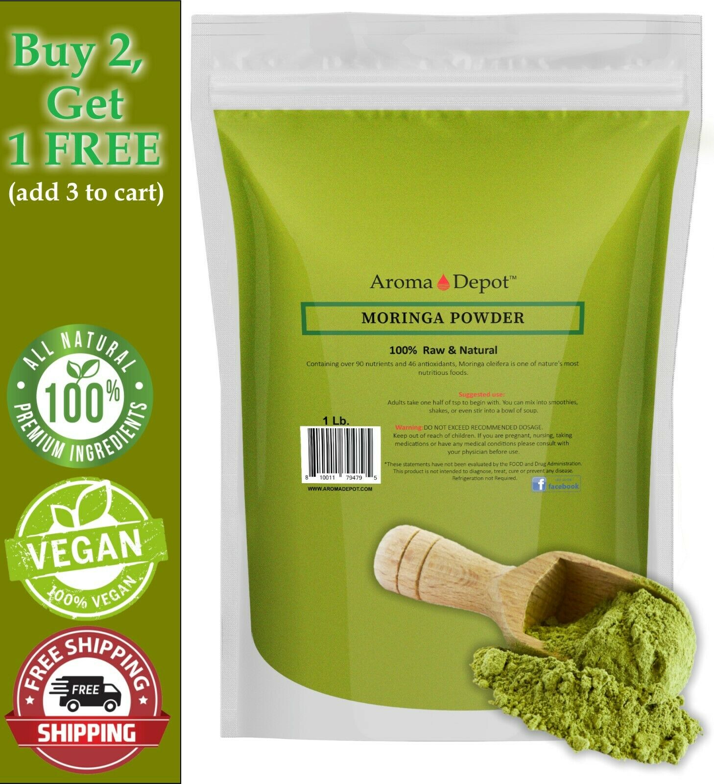 1lb Moringa Oleifera Leaf Powder 100% Pure Natural  Superfood Gluten Free